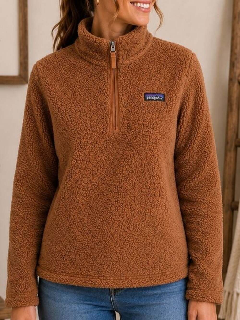 Patagonia Brown Sherpa Quarter Zip Teddy Fleece Pullover Size Small